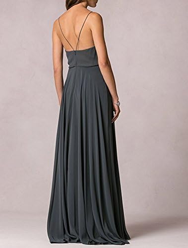 Lafee Bridal V-Neck Spaghetti Straps Long Chiffon Beach Wedding Bridesmaid Dress