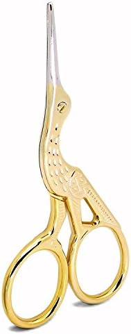 Eraimp Stainless Steel Stork Scissor Makeup Sewing Scissor DIY Sharp Tip Scissor Crafting Tool Small Shear for Crafting, Art Work, Threading, Needlework and Hairdressing (Gold, 3.75 IN)
