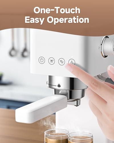 AMZCHEF 20 Bar Professional Espresso Machine, 1350W Coffee Machine with Milk Frother, Flexible Brewing Options, Compact Espresso Machine for Cappuccino, Latte, White