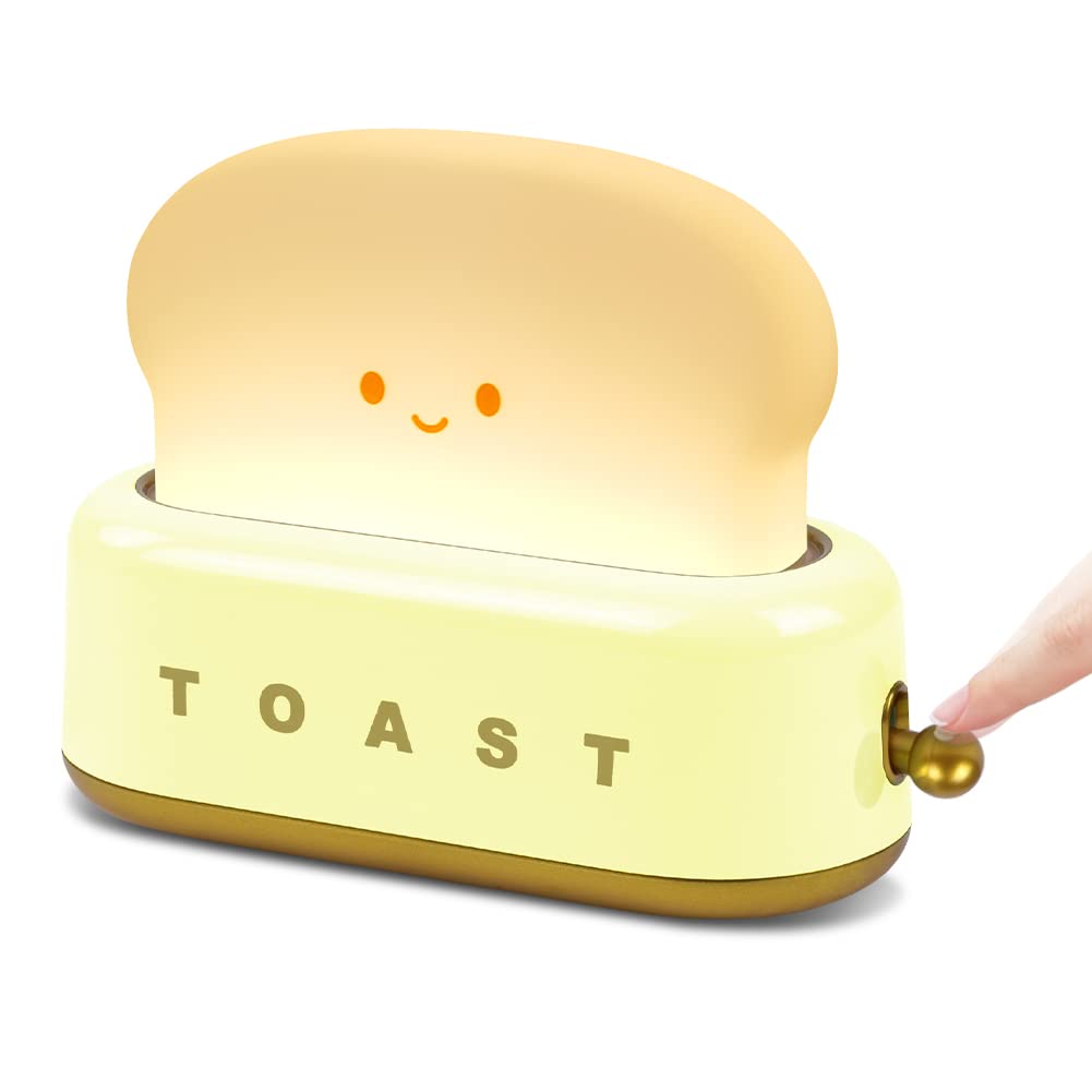 URAQT Cute Night Light Toast Lamp, Dimmable Toast Bread Led Night Lamp, Portable Bedroom Bedside Sleep Lamps with Timer, USB Rechargeable Creative Bread Night Light for Baby Teens Girls Boys