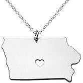 Art Attack Stainless Steel I Love Iowa Necklace, Hawkeye State Heart Map Pendant (Silver)