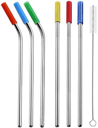 Clytius Reusable Stainless Steel Drinking Straw with Silicone Tip & Cleaning Brush, Metal Straws For Tumblers, Cold Beverage & More,