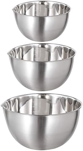 FAB4HOME Mixing Bowls 3 Pieces Stainless Steel Mixing Bowl Set Mixing Bowl with Spout Nesting Metal Bowl for Baking Cooking Food Preparing 1.5L/ 3L/ 5L Dishwasher Safe (18/8 Stainless Steel