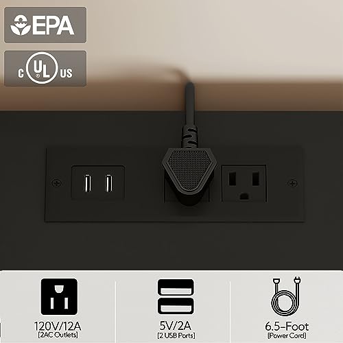 Yusong LED Nightstand Bedside Table with Charging Station 2 Drawers, Black Modern Sofa Couch End Side Table with LED Lights and Pull-Out Shelf for Bedroom Living Room, Wooden