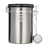 Java Shield Coffee Container – Airtight Canister with co2 Valve for Freshness – Large Stainless Steel Container with Scoop - Keep Beans and Ground Coffee Fresh Longer – Built-In Calendar Wheel