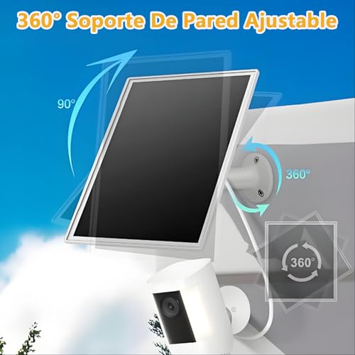 Cargador solar ring de 6W/5V,compatible con toda la gama de cámaras Ring(no compatible con cámaras sin baterías),viene con un puerto DC35+Tipo-C,un cable de carga de 1x3m y es resistente al agua IP66