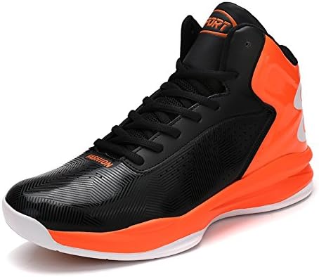 Yahua Star Sport Men's Leather Energy Afterburn Lace-Up Sneaker Lightweight Cushioning Athletic Basketball Cross-Training Running Shoes(Black orange-44)