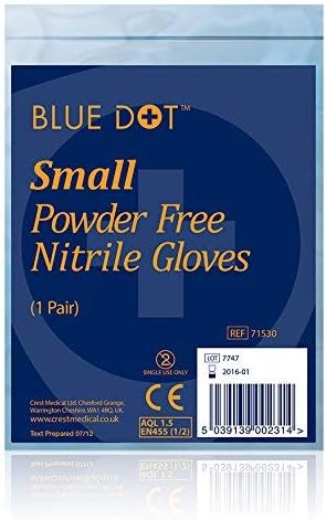 bluedot NSNF1 Blue Dot Non-Sterile Nitrile Powder Free Gloves, Small