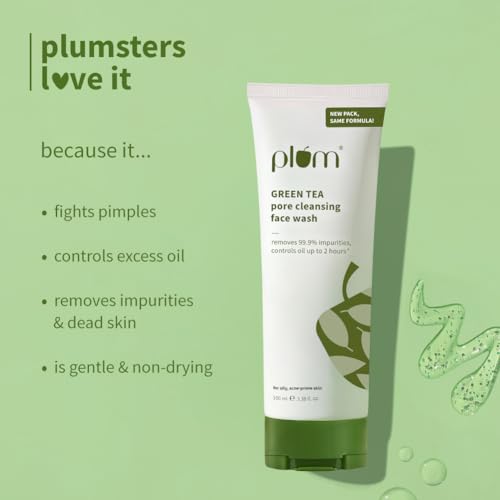 Plum Green Tea Pore Cleansing Face Wash For Oily and Acne Skin Clean Dirt Pollution For Clear Skin 100% Vegan, 100 ml