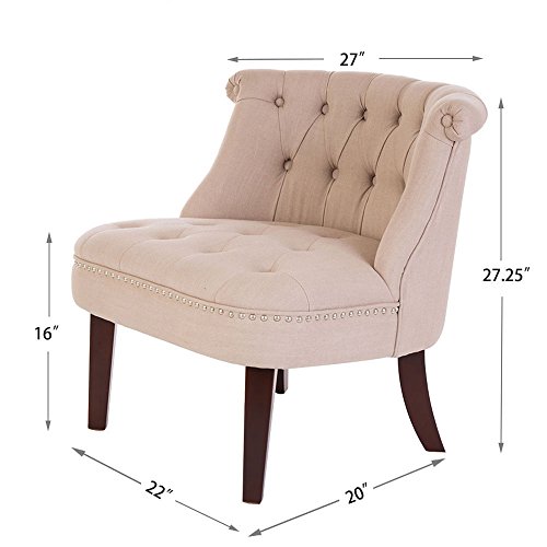 Glitzhome Fabric Button Tufted Accent Chair, Beige