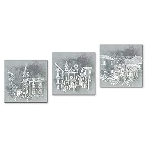 Canvas Wall Art Vintage Building Painting Artwork for Home Prints Framed - 12"x12"x3 Panels