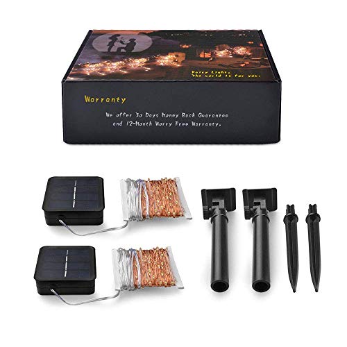 BOLWEO 2 Pack Solar Powered String Lights,Solar Fairy Lights,16.4Ft 50LEDS,Waterproof Wire Lighting for Indoor Outdoor Christmas Tree Halloween Home Garden Decoration(Warm White)