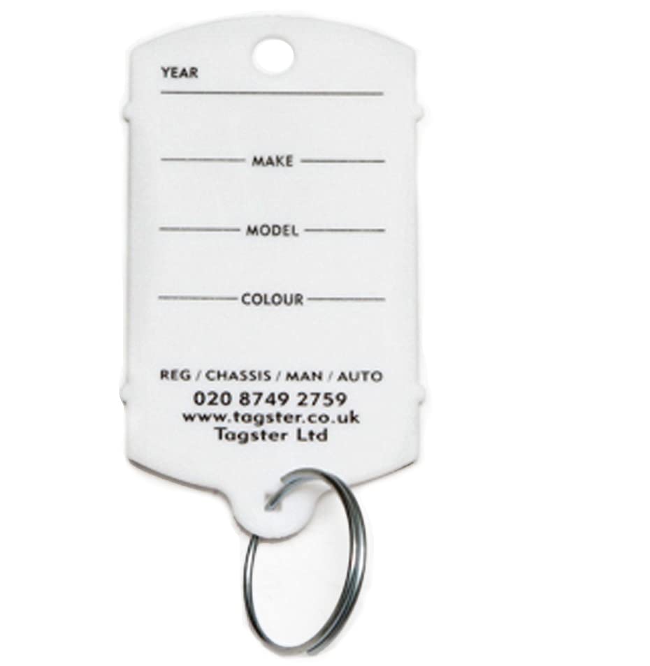 Key tags - Vehicle plastic key tags (200) with metal split rings (White)