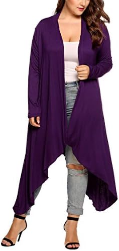 Opino Women Long Waterfall Asymmetric Drape Open Front Maxi Cardigan Purple XXL