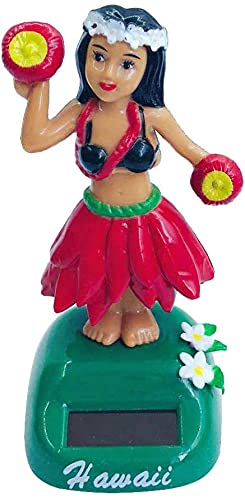 Joylern Solar Bobble Shaking Head Dancing Toy Hawaiian Beach Girl Figure Statue Car Dash Board Ornaments for Car Vehicle Decoration - Red