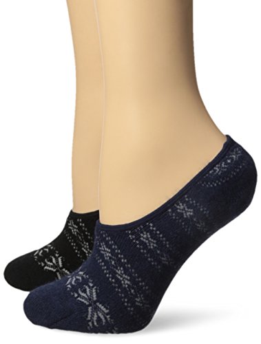 Wool IQ Women s Warm Low Cut Slipper Sock with Lace Welt 2-Pack, Navy/Black, 9-11
