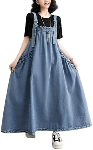 boho jumper dress Kilaqueen Cotton Overall Dress for Women Ruched Casual Boho Summer Vacation Jumper Dresses Elegant Sleeveless Strap Loose Bib Mini Dress with Pockets,