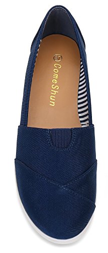 ComeShun Womens Uniform Dress Shoes Lightweight Slip On Loafers Anti Slip Flats Sneakers Navy Size 8