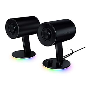Razer Nommo Chroma: Custom Woven 3″ Glass Fiber Drivers – Rear-Facing Bass Ports – Bass Knob w/ Automatic Gain Control – Razer Chroma Enabled – Full Range 2.0 PC Gaming Speakers, Black