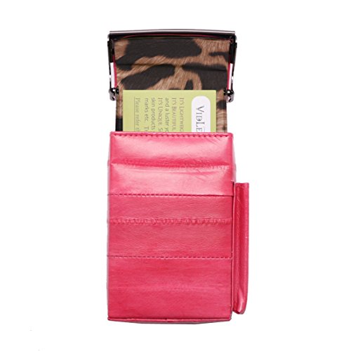 Automatic Rising Genuine Eel Skin Leather Sliding Cigarette Case with Lighter Holder (Pink) - Thumbnail 2
