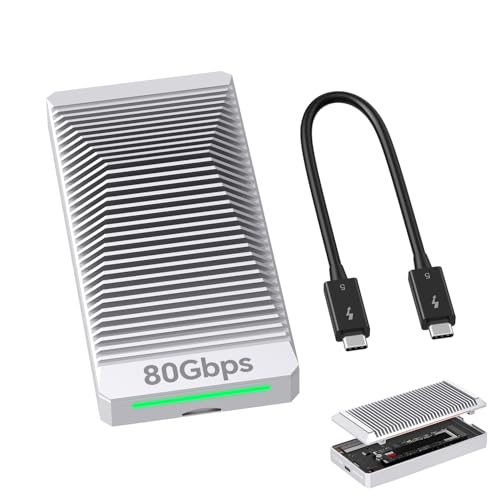 QWIIZLAB 80Gbps Fanless NVMe Enclosure with Aluminum Case, Thunderbolt 5/4/3 Compatible, Backward Compatible with USB4/UBS3.2/3.1/3.0, Supports PCIe M.2 SSD up to 8TB (Silver)