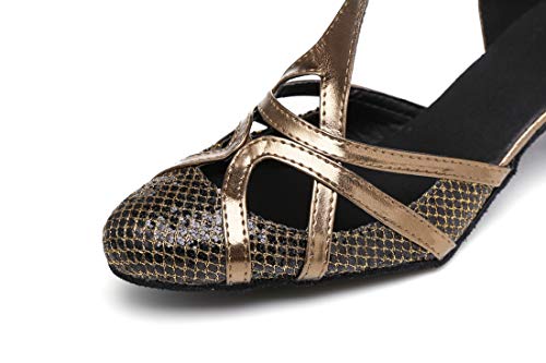 TDA Womens Mid Heel Brown PU Leather Salsa Tango Ballroom Latin Party Dance Shoes CM101 4 M US - Thumbnail 3