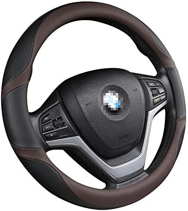 LONGLONG Car Steering Wheel Cover Leather Streamline Pattern Non-Slip Wear-Resistant Four Seasons Universal Handlebar Cover 15In/38Cm,Brown