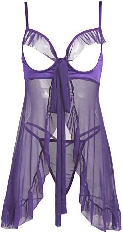 Chomoleza Women Lingerie Open Cup Chemises Strappy Babydoll V Neck Nightwear Mini Teddy