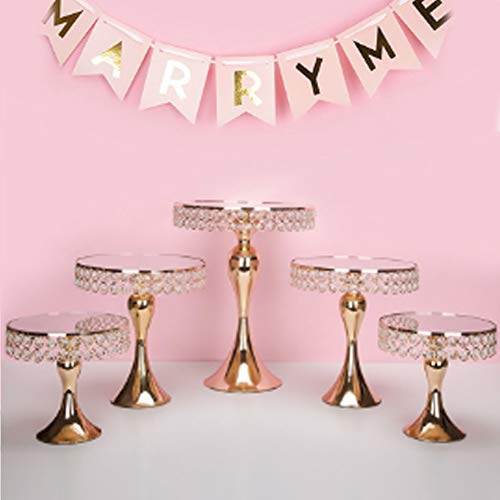 Cupcake Stands, 14 Set Metal Crystal Cake Holder Cupcake Stand Cake Dessert Holder with Pendants and Beads,Wedding Birthday Dessert Cupcake Pedestal Display, Gold USA STOCK (3, Gold-Mermaid)