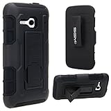 One Touch Evolve 2 Case, SGM (TM) Hybrid Dual Layer High Impact Armor Defender Case With Kickstand + Belt Clip Holster For Alcatel One Touch Evolve 2 (4037T) (Black)