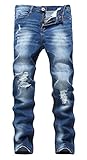 Men's Blue Skinny Ripped Destroyed Distressed Slim Fit Fashion Denim Jeans Pants