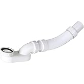 Flexible Freestanding Tub Drain Kit - Low Profile Flat P Trap for Bathtub Shower Drain Pipe - 1 1/2 inch Diameter