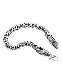 Wellme - Pulsera de dragón de plata de ley 925, hecha a mano, joyería vintage de 7.0 in, 7.5 in, 8.0 in, 8.5 in o 9.0 in