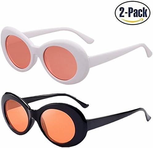 Samto Bold Retro Oval Mod Thick Frame Sunglasses，1 or 2 Pack Round Lens Women Sunglasses (White/red+Black/Red, 2)