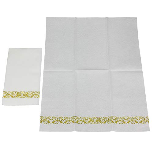 Urvoix Disposable Paper Napkins, Party Dinner Guest Paper Hand Towels | Gold Floral Trim (100-Pack)
