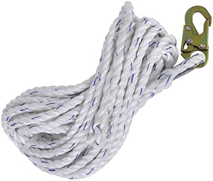 Peakworks Fall Protection V84084025 Vertical Lifeline Rope with Back Splice and Snap Hook, 25 ft. Length, White