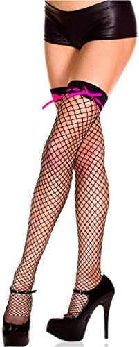 Net Neon Pink & Black Diamond Thigh High