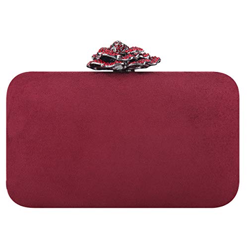 Fawziya Crystal Rose Cocktail Purses For Women Burgundy Velvet Clutch-Red