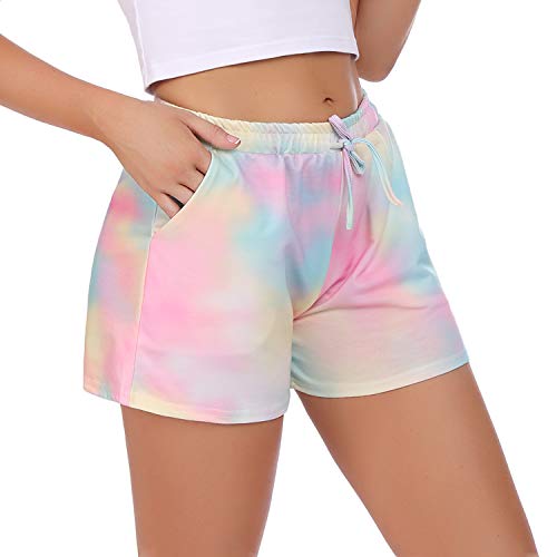 Hawiton-Damen-Pyjamahose-kurz-Spitze-Seite-Karierte-Pyjama-Hose-Baumwolle-Weiche-zum-Schnueren-Sommer-Shorts