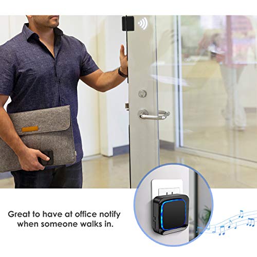 Door Sensor Wireless Alarm Chime Kit for Home/Office/Store, Coolqiya Doorbell Entry Alert System Operating at 600FT Range With 4 Volume Levels 52 Melodies, 3 Door Sensors + 2 Plug-in Receivers (Black)