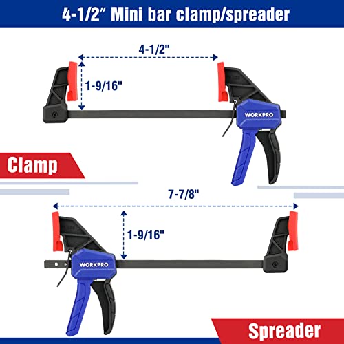 WORKPRO Mini Bar Clamps for Woodworking, 4-Piece One-Handed Clamp/Spreader, 6\