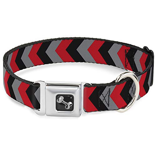 Buckle-Down 15-26" Chevron Red/Black/Gray Dog Collar Bone, Large