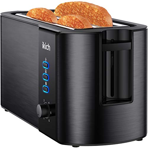 IKICH Toaster 2 Long Slot, Toaster 4 Slice Stainless Steel, Warming