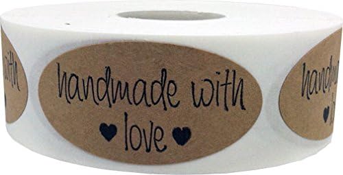 2 x 1" Oval Shape Handmade With Love Natural Kraft Stickers with Black Font | 500 Total Adhesive Labels