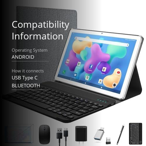 Tablet 2025 Latest Android Tablet 10 inch, Octa-Core 5G WiFi Tableta with Keyboard, 128GB + 8GB +1TB Expandable Storage, Large Touch-Screen Tablets,13MP Dual Camera/Bluetooth/GPS/HD Display/Mouse/Case
