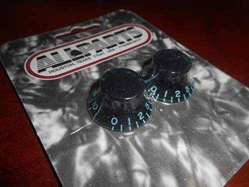 Vintage Style Guitar Bell Knobs (2), 0-10 - BLACK WITH GREEN TINT