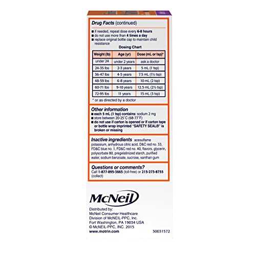 CHILDREN’S MOTRIN ORAL SUSPENSION, PAIN RELIEF, IBUPROFEN, GRAPE FLAVORED, 4 OZ