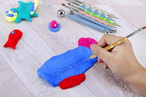 Polymer Clay Tools, Genround 14pc Upgrade Pottery Tools Modeling Clay Sculpting Tools, 4 Ball Stylus Tool, 5 Dotting Tools with Rubber Tip, 5 Modeling Tools with Paint Brush, and Storage Bag