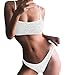 Nulibenna Womens Solid Padded Pleated 2 Piece Bikini Set Tankini Top Triangle Swimsuit