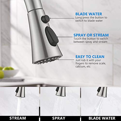 Pull Down Kitchen Faucet with Sprayer, Commercial Single Lever Sink Faucet, Stainless Steel Faucet for Kitchen Sink, Single Handle Single Hole Brushed Nickel Kitchen Faucets with Pull Down Sprayer
